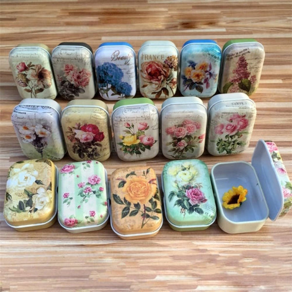 8Pcs Mini Flower Tin Trinket Jewelry Organizer Storage Box Decorative Boxes Small Metal Tins with Hinged Lids Portable Box Containers Small Storage Kit,Mothers Day Gifts for Wife8
