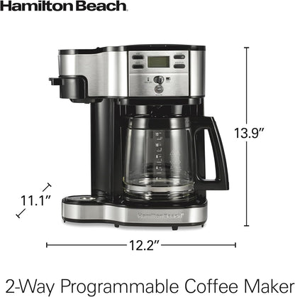 2-Way Brewer Coffee Maker, Single-Serve and 12-Cup Pot, Black/Stainless Steel(49980A), Carafe | 12 Cup Glass Carafe | Black with Stainless Steel Accents | 49980RG8