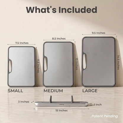 Titanium Cutting Board for Kitchen, with Holder, 3 Pack, Silver | Food-Grade Titanium Surface with a Non-Porous, Double-Sided Design for Easy Cleaning and Hygienic Food Prep2