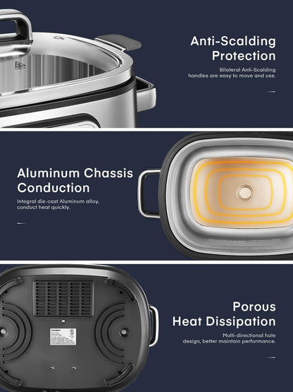Slow Cooker 6 Quart 10-In-1 Programmable Stainless Steel Pot | Multi-Cooker with Rice, Yogurt, Sauté and Steam Functions. Delay Start and Adjustable Temperature6