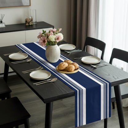 Farmhouse Navy Blue Table Runner 48 Inch Long Dresser Scarves Linen Tablerunners Aesthetic Modern Line Striped Dining Kitchen Burlap Table Setting Decor for Wedding Party Holiday Coffee Home, 13"X48"4