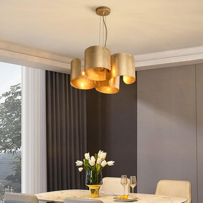 Gold Drum Chandelier 4-Light Glam Lighting Fixture, Unique Scrolled Shape Pendant Light Adjustable Hanging Dining Room Light Fixture9