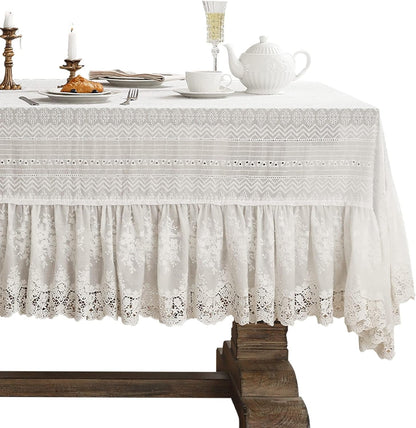 Vintage French Lace Cotton Table Cloth,Rectangular 63"X79"-Neumann1