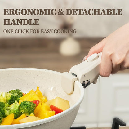 Ceramic Cookware Set Non Stick 23Pcs Pots and Pans Set Non Toxic with Detachable Handle Induction Kitchen Cookware Set Space Saving, Oven & Dishwasher Safe, Cream4