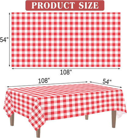 2 Pack Red Gingham Tablecloth Disposable 54 X 108 Inch | Red and White Checkered Tablecloths Plastic Picnic Tablecovers for Birthday Party, Baby Shower, Back to School, Christmas2