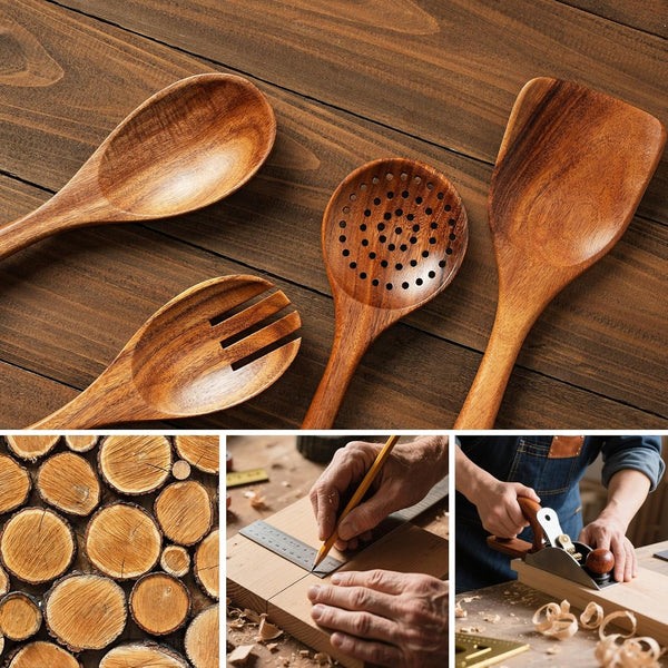 10 Pcs Teak Wooden Utensil Set, Wooden Spoons & Spatula for Cooking5