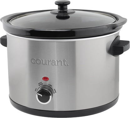 Slow Cooker 5.5 Quart Crock, with Easy Cooking Options, Dishwasher Safe Pot and Glass Lid, Stainless Steel5