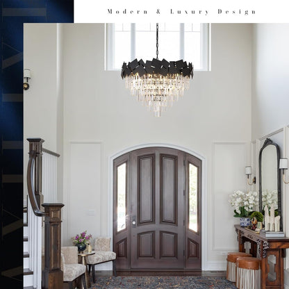 Modern Large Crystal Chandelier 30"Black round Chandeliers for Staircase9