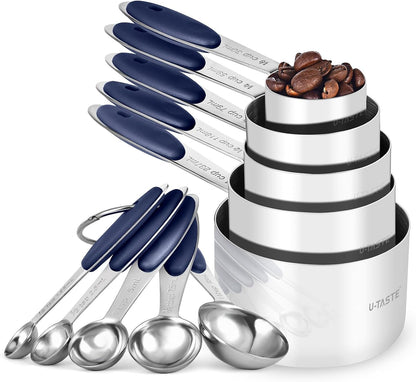 Measuring Cups Spoons Set, 18/8 Stainless Steel, 10Pc/Midnight Blue1