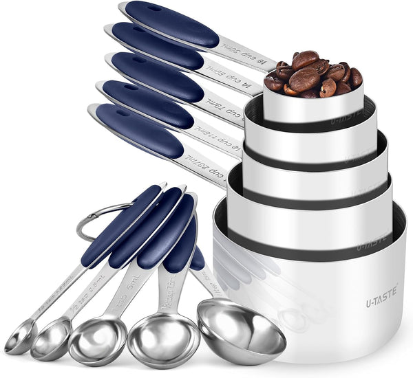 Measuring Cups Spoons Set, 18/8 Stainless Steel, 10Pc/Midnight Blue1