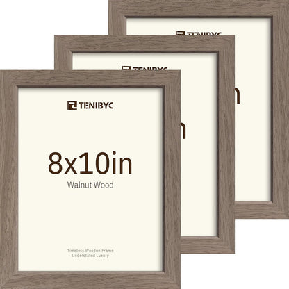 8X10 Picture Frame, Walnut Wood, 3 Pack, Glass, for Photo, Art1