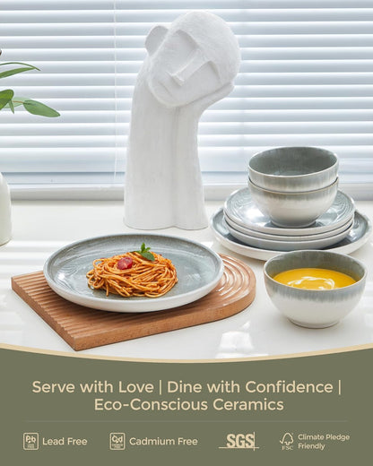Stoneware Dinnerware Sets for 4, 12Pcs Plates and Bowls Sets Dishes3