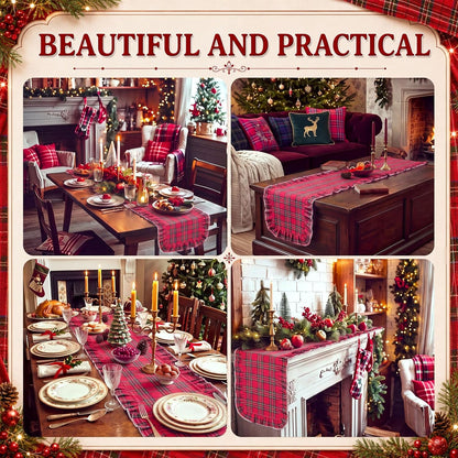 Christmas Plaid Table Runner Long Table Decor,Red6