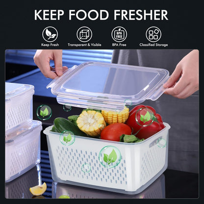 5-Pack Large Fruit Storage Container for Fridge Leak Proof with Removable Colander, BPA Free Dishwasher & Microwave Safe Largest 4.15L3