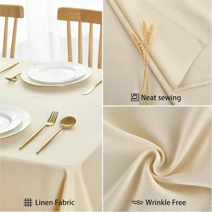 Faux Linen Farmhouse Tablecloth Rectangular, Wrinkle Stain Resistant Table Cloth Rectangle Table Cover for Kitchen Dining, Champagne, 54 X 108 Inch3