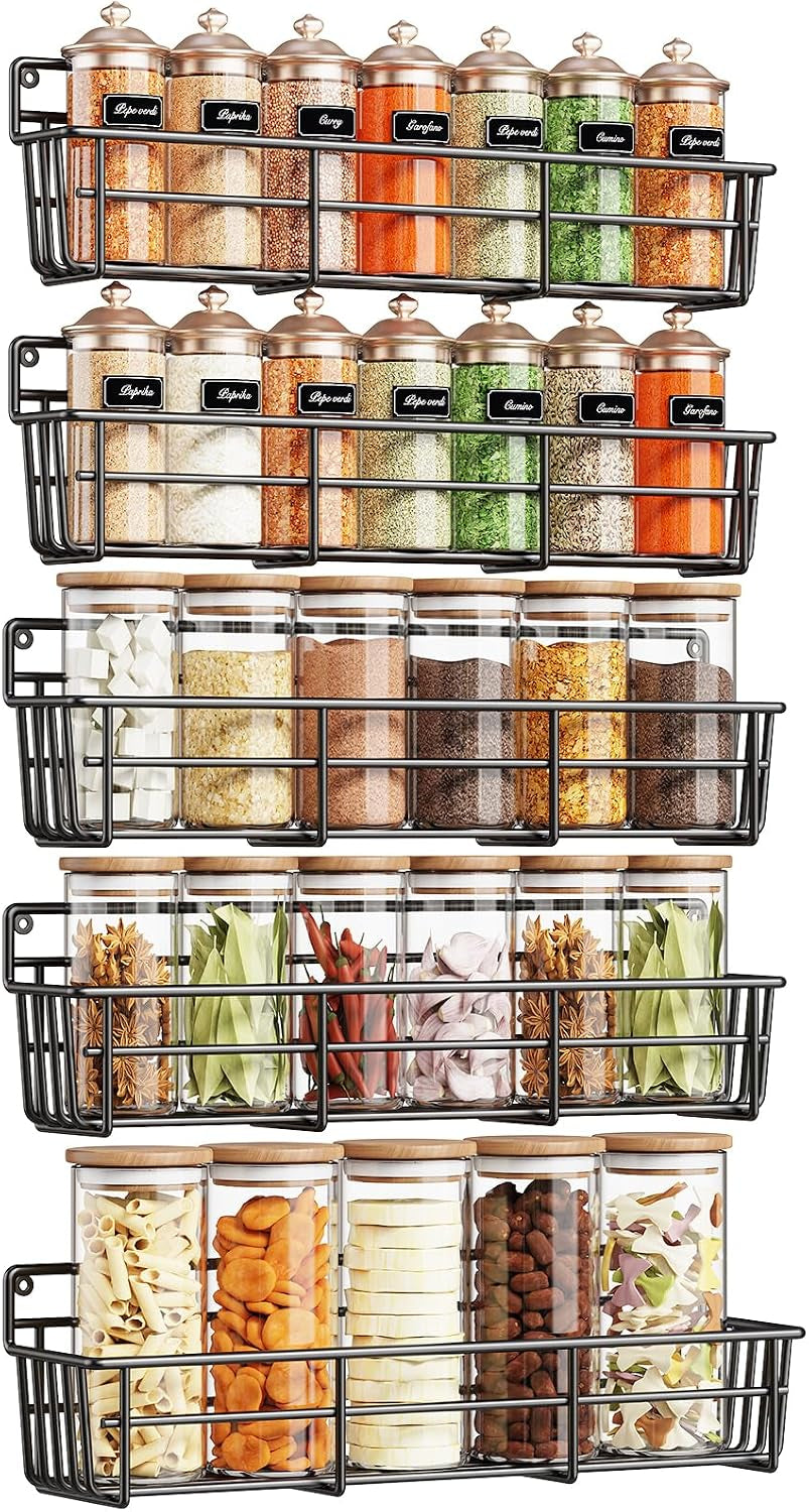 5-pack-spice-rack-seasoning-organizer-wall-mount-screw-or-adhesive-hanging-shelf-basket-spice-organizer-shelf-for-kitchen-black