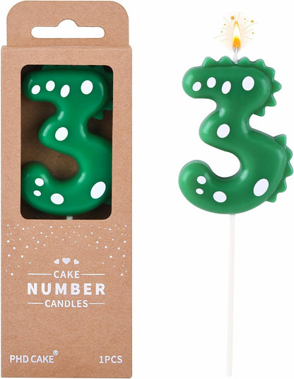2.76 Inch Green Dinosaur 3 Number Birthday Candles, Dinosaur Number Candles, Cake Number Candles, Party Celebration1