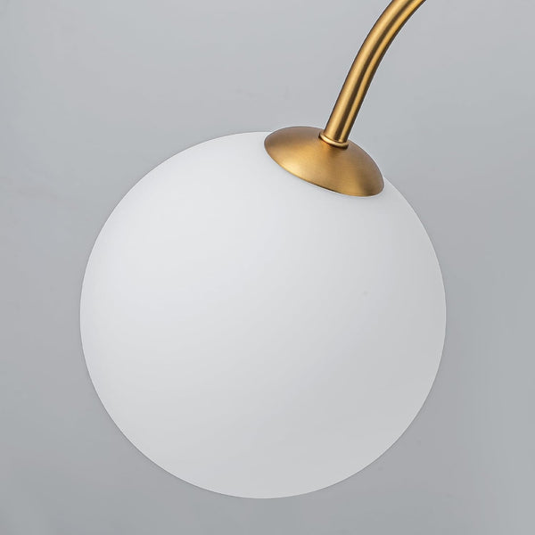 6 Lights Mid Century Modern Chandelier, Milk Glass Globe Chandelier Light Fixture with Gold Metal & White Ball, Large Pendant Lighting Ceiling Hanging for Dining Room Kitchen Island Entryway5
