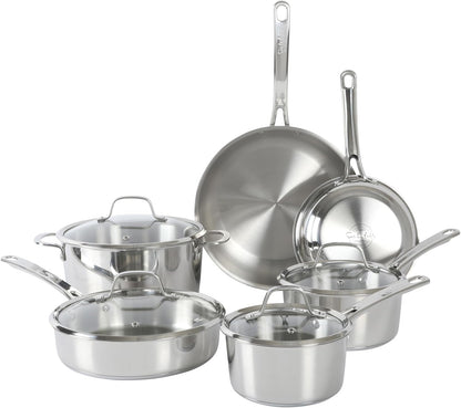 Sur La Table Kitchen Essentials Chef'S Deck 10 Piece Stainless Steel Non Toxic Pots and Pans Kitchen Cookware Set W/Triply Encapsulated Base - Induction Safe1