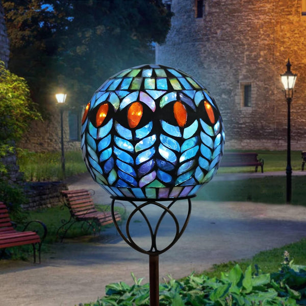 Decorative Solar Garden Lights, 6" Mosaic Globe Outdoor Stake8
