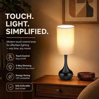 Mid Century Modern Black Droplet Table Lamp with Cylinder Shade3