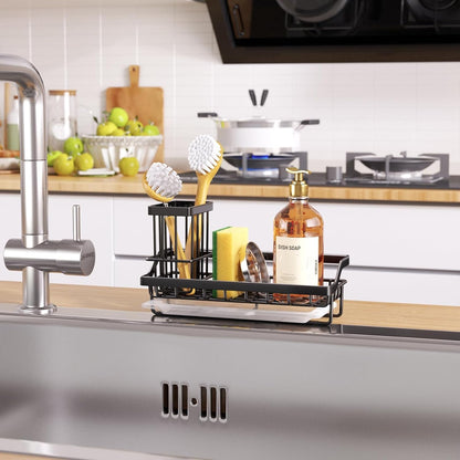 Sponge Holder for Kitchen Sink - Kitchen Sink Caddy Organizer with Removable Drip Tray for Countertop Dish Soap Dispenser Brush Storage Accessories 304 Stainless Steel - Black8
