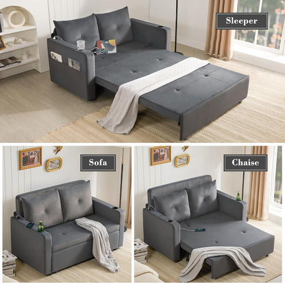 3 in 1 Pull Out Couch, 56" Convertible Sofa Bed, Velvet Sleeper Sofa6