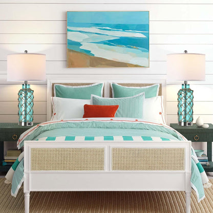 Cottage Nautical Accent Table Lamp Set of 2, Touch Control Coastal Blue Green Glass Rope Net Bedside Lamp with 2 USB Ports, 3-Way Dimmable Nightstand Lamps with White Shade for Living Room, Bedroom8