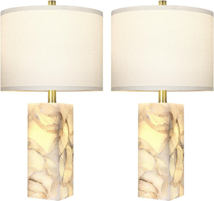 23" Alabaster Table Lamp Set of 2 with Night Light for Living Room | Rotary Switch Bedside Lamp with Linen Shade for Bedroom, Modern Nightstand Lamps for Room Office Dorm (Bulb Included)8