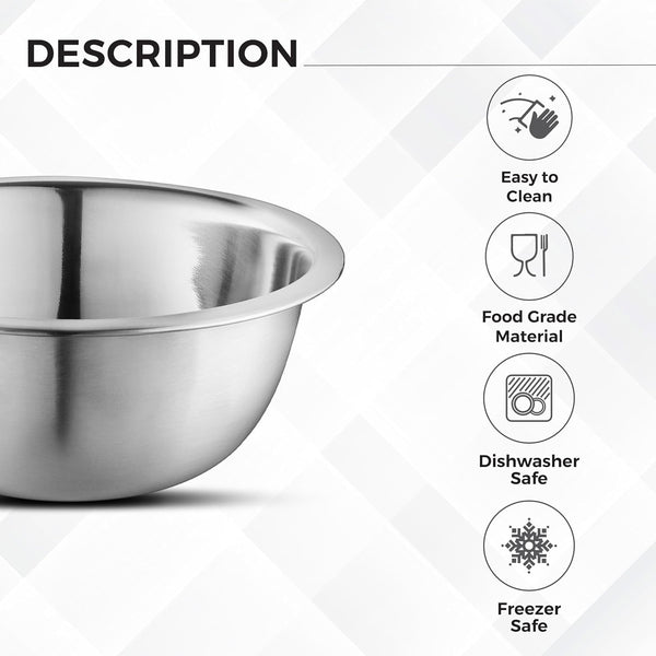Premium Stainless Steel Mixing Bowls, Set of 5 Brushed Stainless Steel Mixing Bowl Set, Easy to Clean, Space Saving, Great for Cooking, Baking, Prepping (5 Pc Mixing Bowl)3