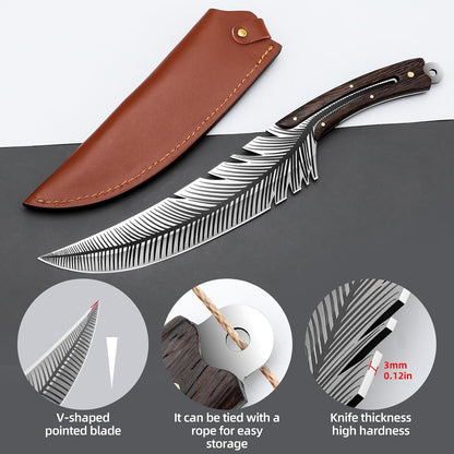 8.5”Sharp Feather Boning Knife Hand Forged for Meat Cutting with Sheath6