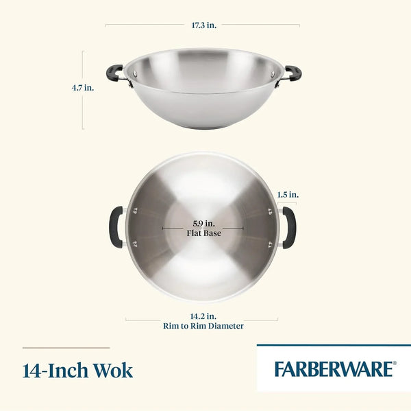 Brilliance Stainless Steel Wok/Stir-Fry Pan, Induction Suitable, Dishwasher and Metal Utensil Safe, 14 Inch - Stainless Steel3