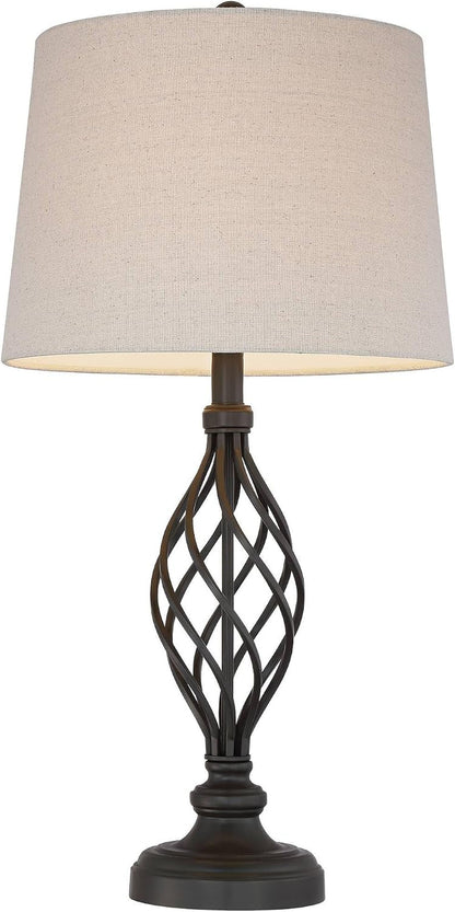 Annie 28" Tall Table Lamps Set of 2 Open Scroll Iron Bronze Brown | Traditional Farmhouse Rustic Living Room Bedroom House Bedside Nightstand Home Tapered Cream Drum Shade7