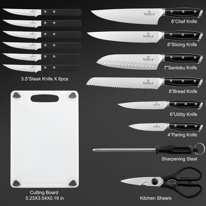 Knife Set with Block,  16Pcs Kitchen Knives Drawer Organizer Set with Sharpener, Cutting Board, Anti-Slip Chef Knives Set with 6Pcs Steak Knives, Black2