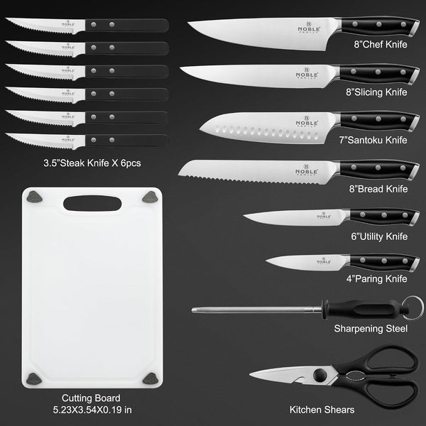 Knife Set with Block,  16Pcs Kitchen Knives Drawer Organizer Set with Sharpener, Cutting Board, Anti-Slip Chef Knives Set with 6Pcs Steak Knives, Black2