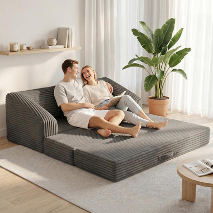 Loveseat 51 Inch, 2-In-1 Convertible Tri-Folding Sofa Bed with Thick Backrest & Carry Handle, Gray Foldable Couch Bed Lounger Sleeper Sofa for Living Room, Guest Room, Soft Corduroy2