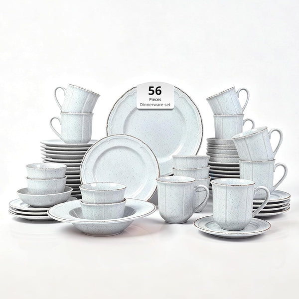Homevss 56Pc Dinnerware Set, Plate and Bowl Set, Stoneware Dishes Set for 8, Microwave and Dishwahser Safe, Scratch Resistant, French Countryside Speckled Antique Grey1