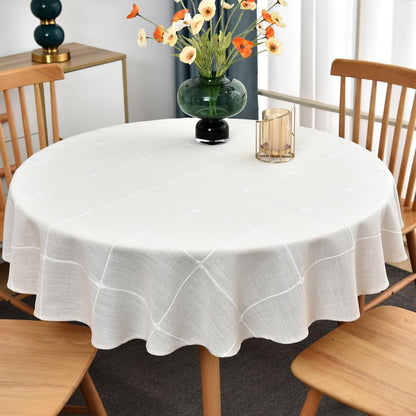 Linen Table Cloth round 60 Inch round White Tablecloth Plaid1