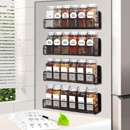 4 Pack Magnetic Spice Rack for Refrigerator, 24 Spice Jars, Labels1