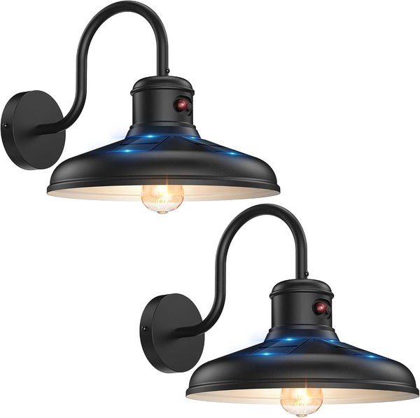 Solar Motion Sensor Barn Light, Farmhouse Outdoor Wall Sconce, 12″, 2 Pack1