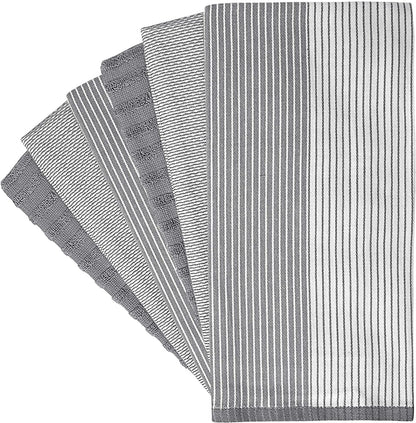 Premium Kitchen Towels 6 Pack 100% Cotton, 20"X28" Dish Towels - Grey | Large Flat & Terry Kitchen Linen Set with Hanging Loops, Highly Absorbent for Washing and Drying Dishes3