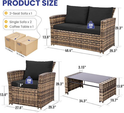 4 Piece Patio Furniture Set, Outdoor Wicker Sectional Sofa Set6