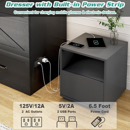 Queen Size Murphy Chest Bed with Drawer and Charging Station, Farmhouse Wood Space-Saving Hidden Folding Bed Chest, Multifunctional Storage Cabinet Beds for Bedroom, Office, Black4