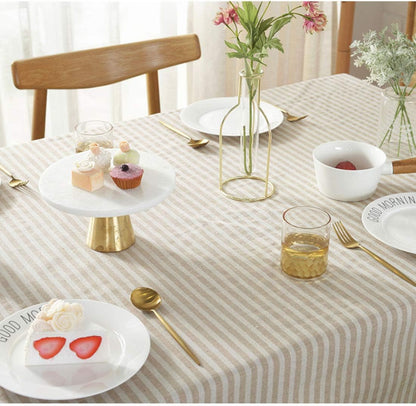 Stripe Tassel Tablecloth Cotton Linen Stain Resistant Dust-Proof Table Cloth Cover for Kitchen Dinning Tabletop Decoration (Rectangle/Oblong,55 X 79 Inch, Beige)3