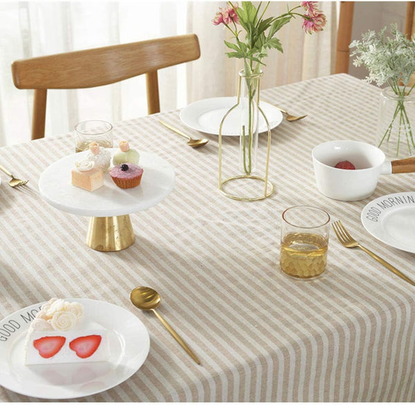 Stripe Tassel Tablecloth Cotton Linen Stain Resistant Dust-Proof Table Cloth Cover for Kitchen Dinning Tabletop Decoration (Rectangle/Oblong,55 X 79 Inch, Beige)3