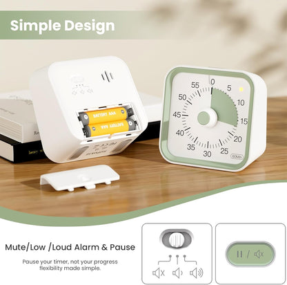 Visual Timer for Kids, Countdown Timer with Pause Function, White | Timer for Kitchen Cooking, Classroom, Study, Toddler, ADHD, Cute Timer Clock, Alarm 3 Volume Levels, Light Indicator4