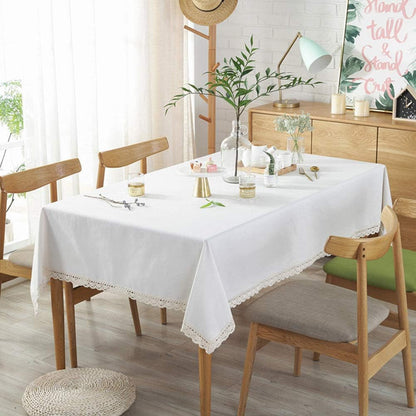 Classic Cotton Linen Lace Tablecloth Dust-Proof Table Cover for Kitchen Dinner Picnic Tabletop Home Decoration (Rectangle/Oblong, 55 X 79 Inch,Cream White)3