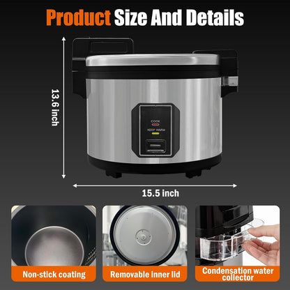 64-Cup 15L Stainless Steel Commercial Manual Rice Cooker | 75-Person Large Capacity, 12-Hour Keep Warm Function, Non-Stick Inner Pot, NSF& ETL Certified, Perfect for Commercial Service6