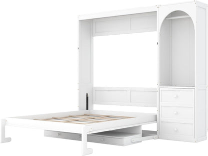 Murphy Bed Queen Size,Murphy Bed with Stoarge Shelf,White6