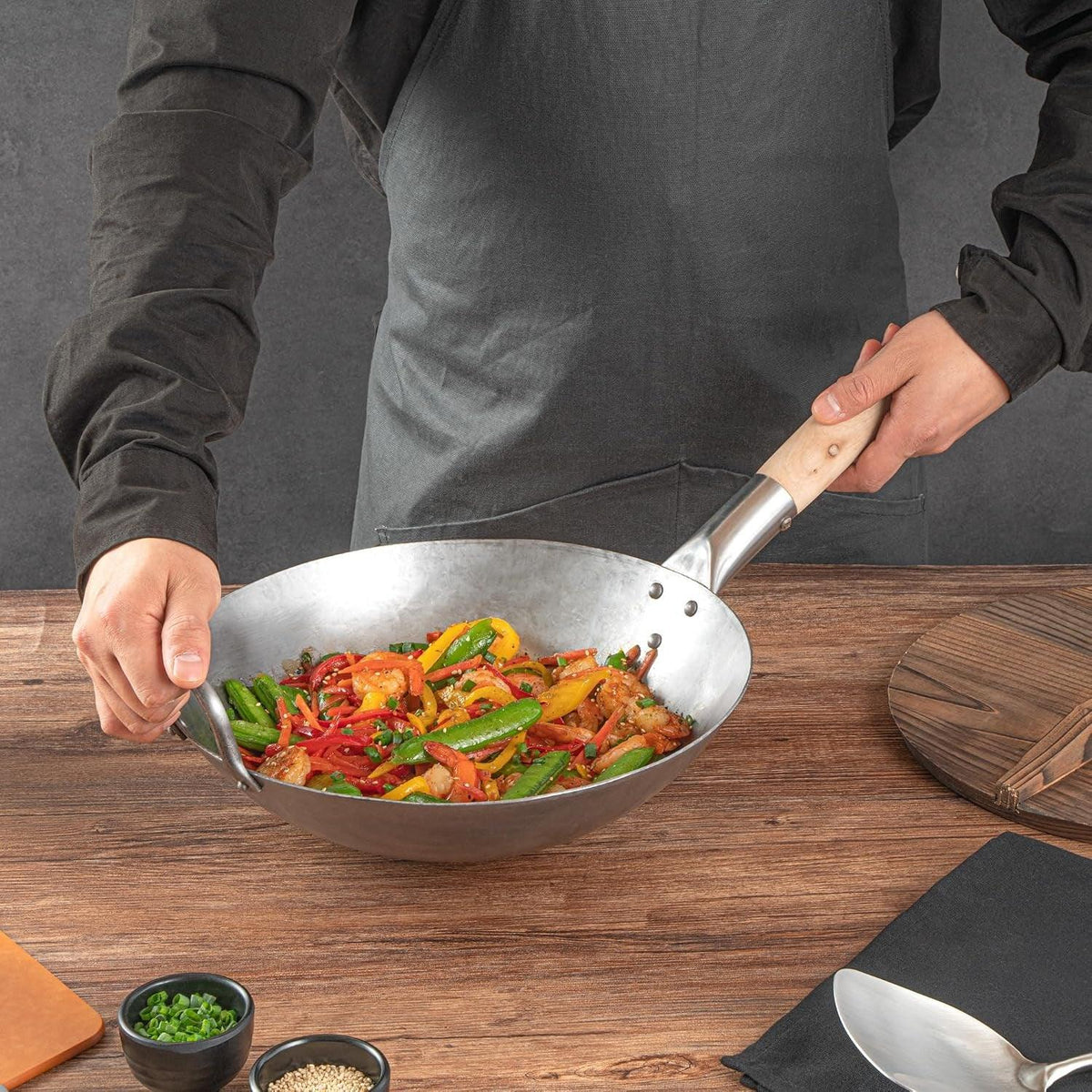 carbon-steel-wok-1-pack-of-12-inch-heavy-duty-stir-fry-pan-silver-hand-hammered-wok-efficient-maneuvering-steel-helper-handle-uniform-heat-distribution-asian-cooking